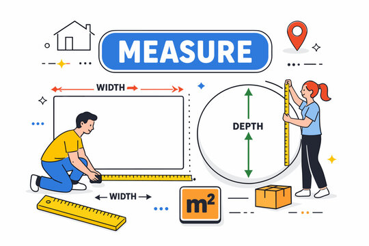 Measuring dimensions for area calculation and space planning with tape measures