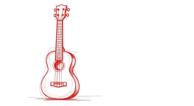 Red sketch of a ukulele on a white background