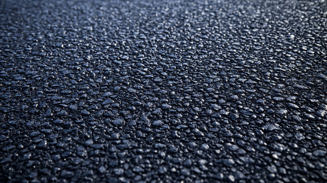 Close-up image showing a textured asphalt road surface with small stones embedded in the dark, rough material.