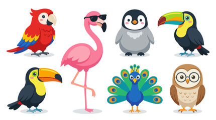Estores personalizados con tu foto Collection of various cute cartoon birds like toucan parrot flamingo peacock owl penguin
