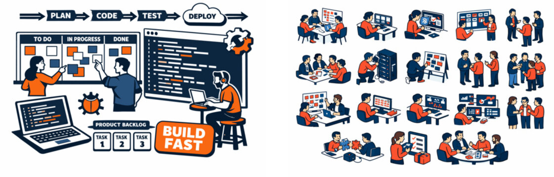 Agile software development process with team collaboration and planning