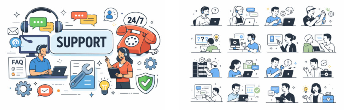 Customer support team providing technical assistance and solutions 24/7