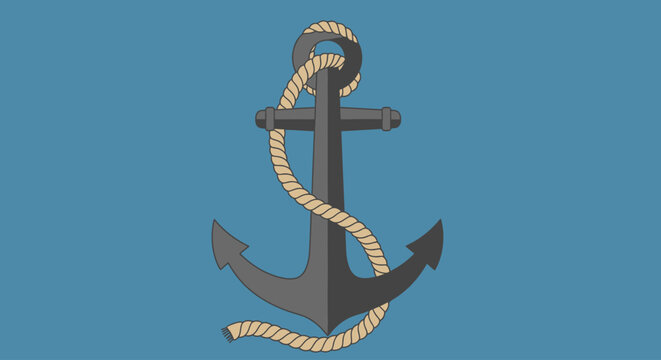 Gray anchor with rope wrapped around.