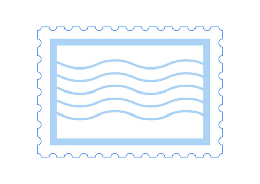 Minimalist blue vintage rectangle stamp frame. Simple french style border with soft line waves. Clean retro background as cute card border or logo element, ideal for cafe invitation, restaurant menu