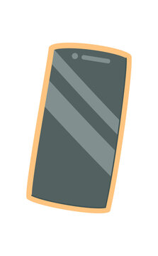 Flat cartoon phone with digital screen and soft outline on white background. Simple donate phone icon as modern sticker. Clean style suits charity app, community support media and gift aid theme