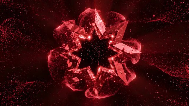 Abstract Red Star Crystal Formation with Swirling Energy.