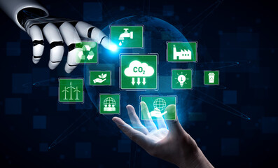 Obraz premium AI supports ESG practices by aligning ESG concept integrates environmental, social, and governance practices to promote sustainability, responsibility, and ethical business development Vouch