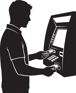 Man using an atm machine with a credit card for cash withdrawal