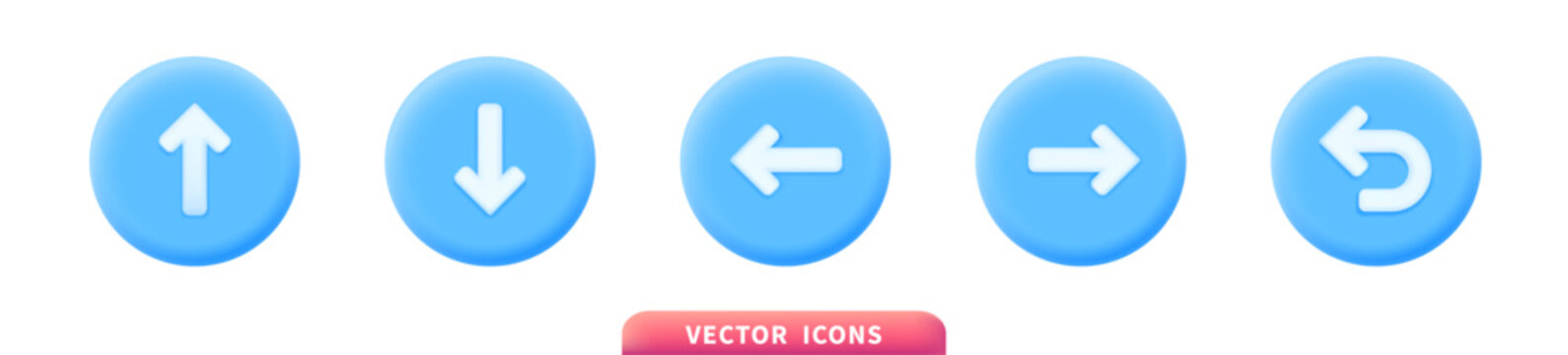 Blue gradient navigation arrow icon set with up down left right and undo symbols in 3d style glossy circular buttons for user interface design and web application elements