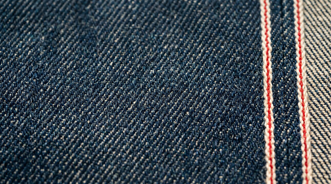 Raw Selvedge Denim with Indigo Twill Weave and Red Selvedge Thread