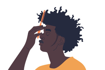 Fototapeta premium Black man combing hair isolated