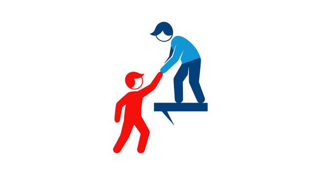 A person helping another person up.
