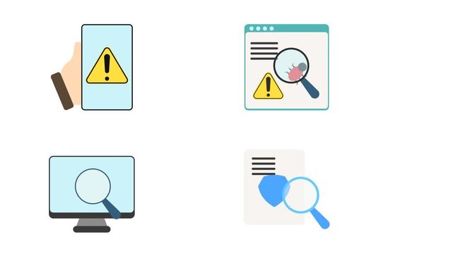 Cyber security 2D Objects Flat Color Animation Icon. Motion Graphic Antivirus, Audit, Alert System. Cartoon 4K Video, Transparent Alpha Channel. Editable Animated Icon On Transparent Background.