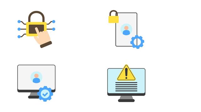 Cyber security 2D Objects Flat Color Animation Icon. Motion Graphic Access Control, Alert System. Cartoon 4K Video, Transparent Alpha Channel. Editable Animated Icon On Transparent Background.