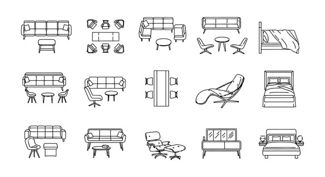 Comprehensive Collection of Architectural Furniture CAD Blocks for 2D AutoCAD Floor Plans Featuring Sofa and Couch Icons for Interior Design Layouts and Technical