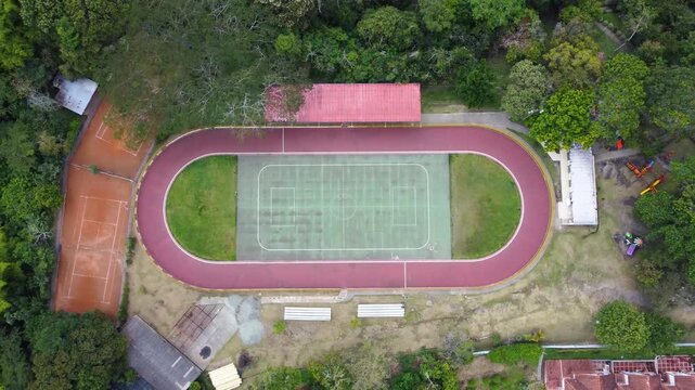 Aerial view of the city of Armenia, Quindio, Colombia. Drone shot of Parque de la Vida north of the city of Armenia, Colombia