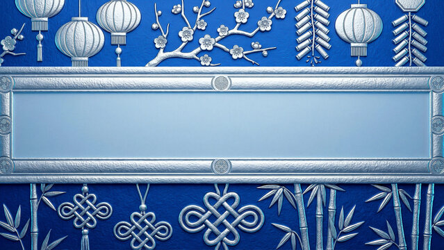 Silver Blue Chinese New Year Frame Lantern Bamboo Knot