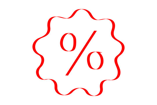 Hand drawn discount badge PNG, percent sale label, red promotional sticker. Doodle style price tag icon for ecommerce, marketing, retail, ads, UI and social media design. Isolated high resolution PNG