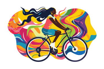 Fototapeta premium black woman riding bicycle isolated illustration