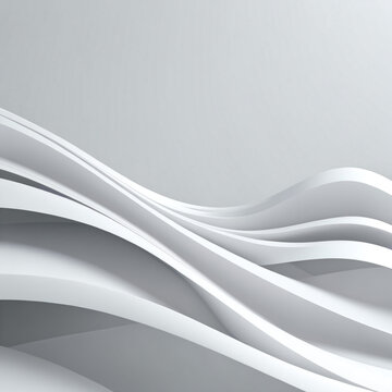 Abstract minimalist background, pure white and soft light grey 3d smooth geometric waves, elegant corporate presentation background, soft shadows, pristine and clean, 4k