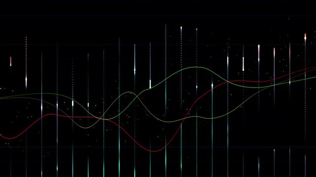 Abstract forex data visualization with glowing neon lines and financial chart wave. ProRes 4444 with a full alpha channel 