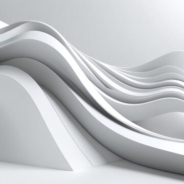 Abstract minimalist background, pure white and soft light grey 3d smooth geometric waves, elegant corporate presentation background, soft shadows, pristine and clean, 4k