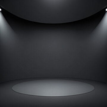 Clean dark grey studio background, smooth infinite curved backdrop, subtle soft spotlight from above, elegant minimalist stage, completely empty, 8k, highly detailed