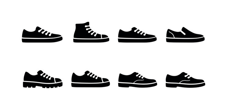 Classic Canvas Shoes. Filled icon set of Classic Canvas Shoes: canvas sneaker, high top sneaker, low top