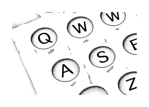 Vintage Typewriter Aesthetic. A close-up of round typewriter keys with embossed letters, tightly cropped and