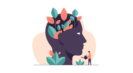 A person with leaves growing out of their head stands in a garden with another person. © Fendi