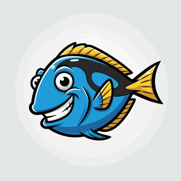 Energetic blue cartoon fish with a cheerful smile, a lively marine illustration ready for playful designs and underwater adventures