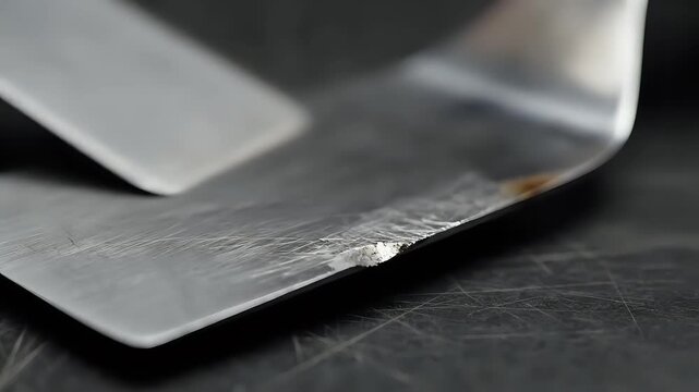 Closeup of a Metal Spatula Edge with Visible Weld Seam.