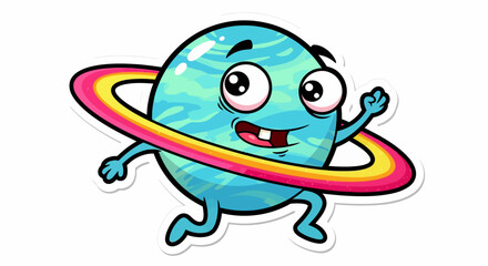Obraz premium A cartoon Earth character playfully jumping through a hula hoop.