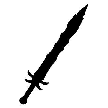 Silhouette of a fantasy sword with a jagged blade.