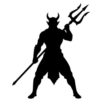 Silhouette of a Demon Holding a Trident.