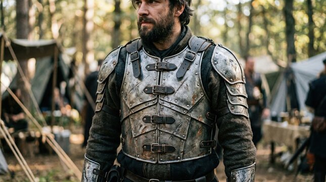 Medium shot featuring faux metal armor chest plate with adjustable buckles sharp edges blurred in the background perfect for fantasythemed roleplay.