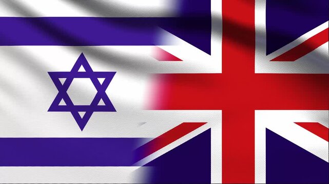 Full screen loop video of Israel and Britain flags waving.