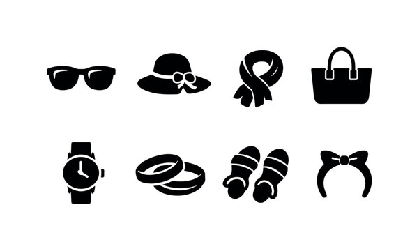 Spring Accessories Icons. Spring Fashion Accessories. Filled icon set of Spring Fashion Accessories: