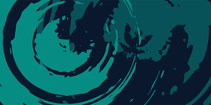 Abstract fluid vortex design with two large circular vortex shapes, deep dark blue background combined with turquoise and light blue paint strokes, Vol 3