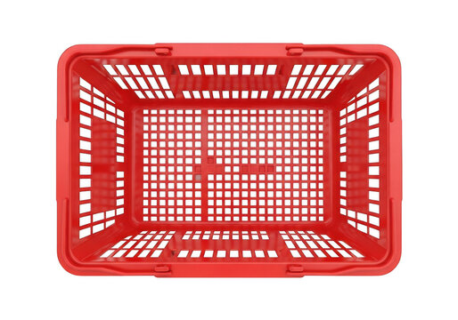 Empty red plastic shopping basket top view isolated on transparent background png