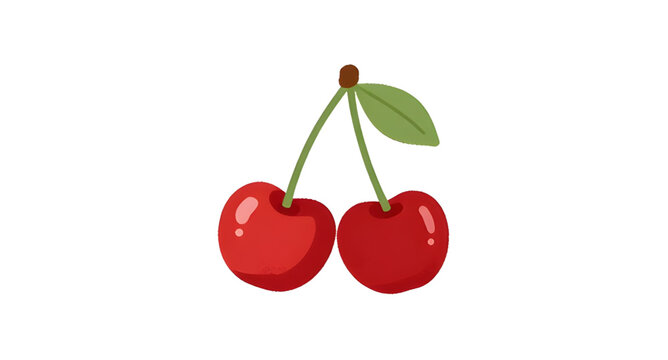 cartoon cherry illustration, two red cherries, ripe fruit with leaf, sweet cherry pair, cute fruit graphic, fresh juicy cherries, red berry cartoon, stem connected cherries, healthy fruit design, play