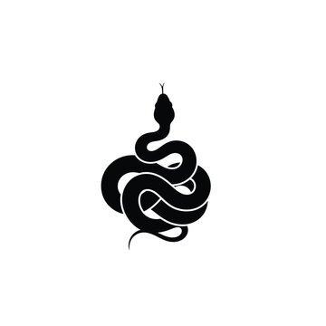 Black silhouette of a coiled snake with its tongue flickering.
