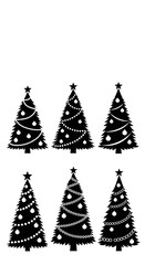 Obraz premium Set of Six Black Christmas Trees with White Ornaments and Star Toppers