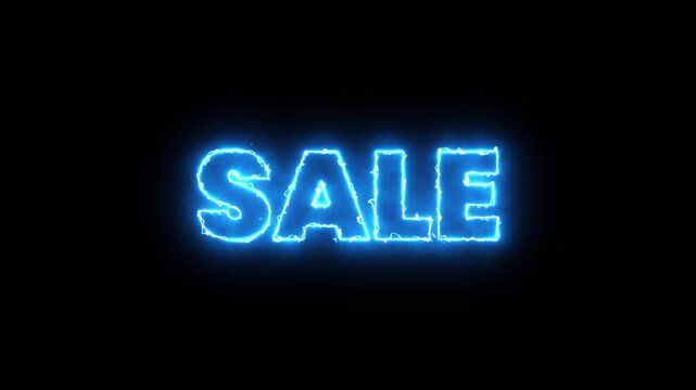blue neon sale text animation glowing promotional typography retail marketing light effect on dark background loopable cinematic title 4k video