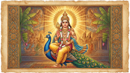 Fototapeta premium Traditional Indian deity artwork with vibrant colors and intricate details