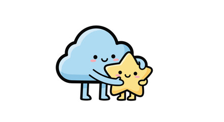 Obraz premium Smiling Cloud and Star Cartoon Characters.