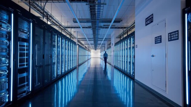 Data Center & IT Infrastructure with Glowing Server Racks