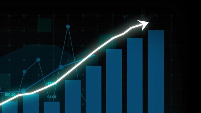 Business growth concept in allusive graph chart showing marketing sales profit increasing to future target . Excellent financial status of corporate business rise up . Finance and money 3D rendering .