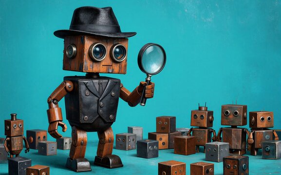 Detective robot investigates suspicious robotic suspects with