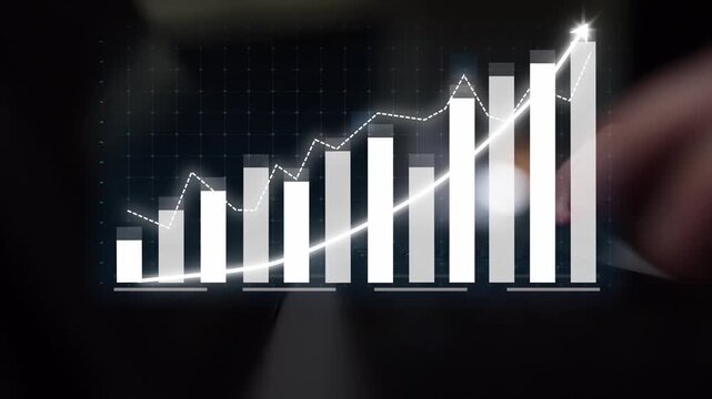 A sleek illustration of a financial growth chart featuring ascending bars and lines on a dark backdrop, ideal for presentations in business, finance, and marketing contexts. Copula